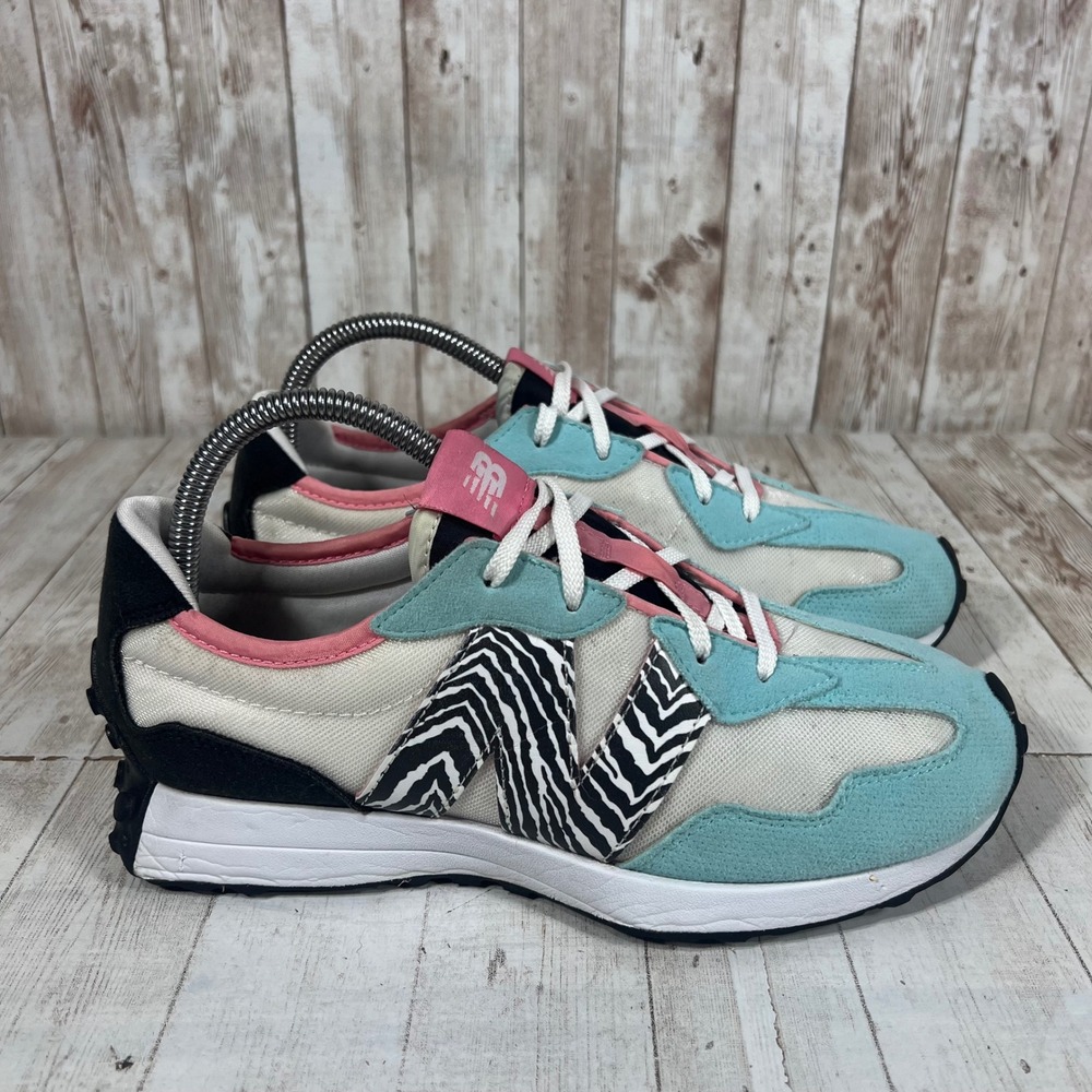 New Balance 327 Teal Pink Zebra Print Sneakers WS327SF Womens 6.5
